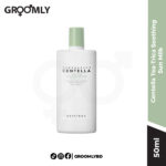 SKIN1004 Madagascar Centella Tea-Trica Soothing Sun Milk 50ml bottle, a Korean chemical sunscreen with Centella Asiatica and Tea Tree for acne-prone skin and maximum UV defense.