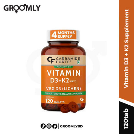 Carbamide Forte Vitamin D3 + K2 Supplement – For Strong Bones & Heart Wellness 120 Tablets