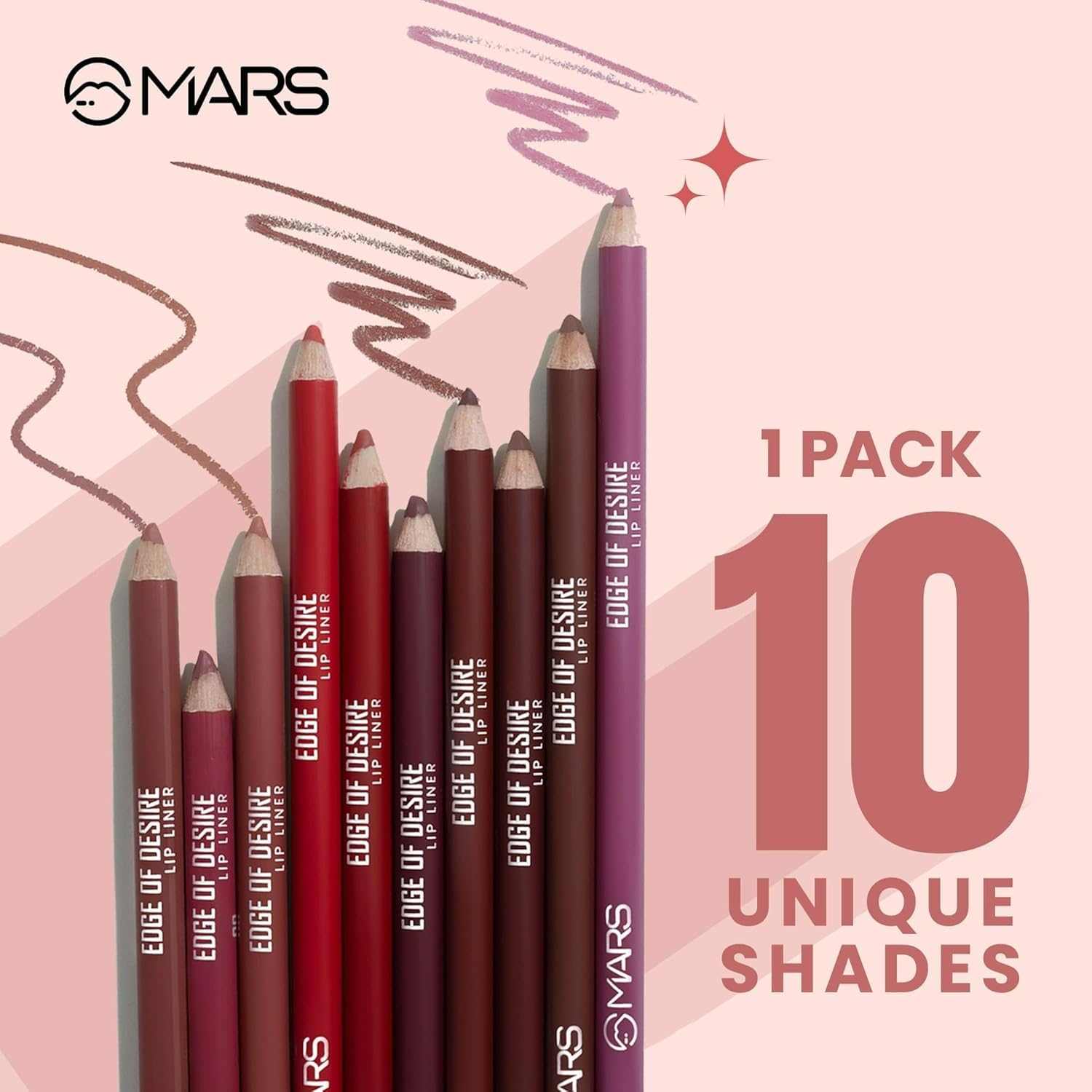MARS Edge of Desire Lip Liner 1.4g set a MARS Edge of Desire Lip Liner Pencil Pack of 10 (Shade 01-10) - Image 1