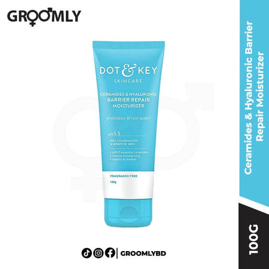 Dot and Key Barrier Repair Intense Moisturizer 100g jar, an Indian, fragrance-free face cream with 5 essential Ceramides and Hyaluronic Acid for deep hydration and sensitive skin barrier repair.