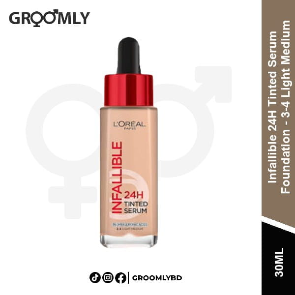 L’Oréal Infallible Tinted Serum Foundation 3-4 Light Medium 30ml available in Bangladesh