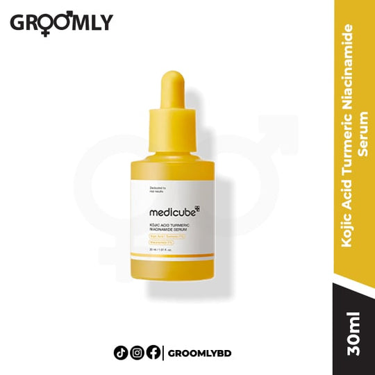 Medicube Kojic Acid Turmeric Niacinamide Serum 30ml dropper bottle, a Korean brightening serum with Kojic Acid, Niacinamide, and Turmeric for dark spot correction and even skin tone.