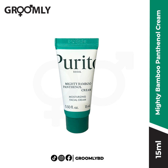 PURITO SEOUL Mighty Bamboo Panthenol Cream 15ml tube, a mini Korean soothing moisturizer with bamboo and panthenol for sensitive and dry skin.