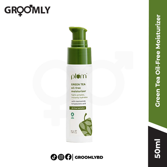 Plum Green Tea Oil-Free Moisturizer 50ml jar, a non-comedogenic and lightweight gel moisturizer for oily, combination, and acne-prone skin