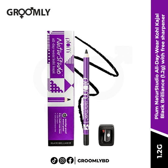 Plum NaturStudio All-Day-Wear Kohl Kajal - Black Brilliance (1.2g) with free sharpener