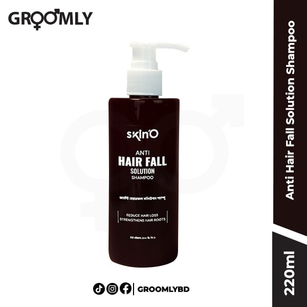 Skin'O Anti Hair Fall Solution Shampoo 220ml bottle, a Bangladeshi shampoo with Onion Extract and Coconut Milk for strengthening hair and reducing hair fall.