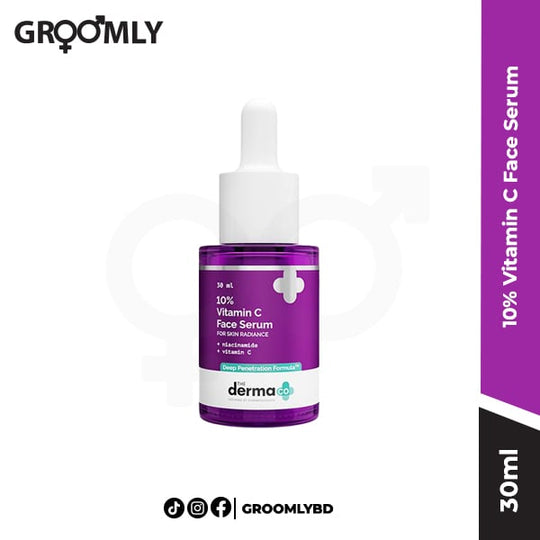 The Derma Co 10% Vitamin C Face Serum with 5% Niacinamide in a 30ml bottle.