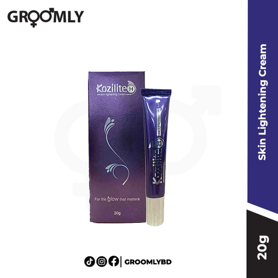 Kozilite H Cream 20gm tube, an Indian clinical skin lightening cream with Hydroquinone, Kojic Acid, and Glycolic Acid for treating melasma and hyperpigmentation.